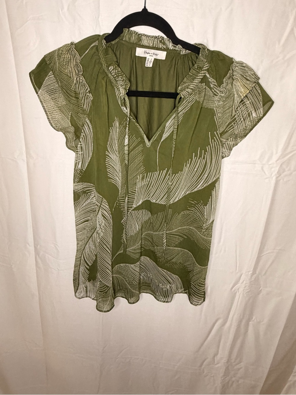Hale Bob Olive Printed V-Neck Short Sleeve Blouse